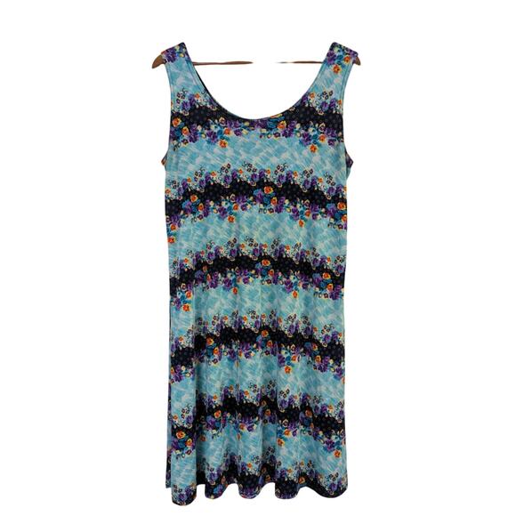 Vtg Jostar Floral Sundress Womens Medium Blue Colorful Cover Up Beachy Breezy - Picture 1 of 6